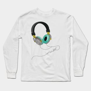 Funky headphones with aqua blue ear muffs and black and white leopard print designs on the outside Long Sleeve T-Shirt